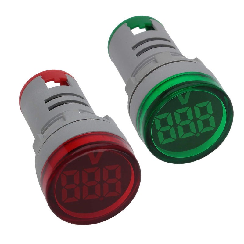 Shopcorp Led Voltage Indicator 22 mm â€“ Digital Voltmeter AC20-500V with led Voltage Display for Control Panels, Machines and Distribution Boxes (1 Red and 1 Green) - Image 1